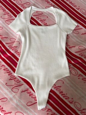 Forever 21 White Ribbed Short-Sleeve Bodysuit